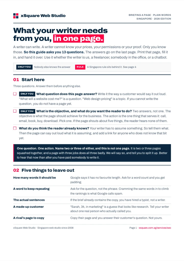 First page of the content brief guide