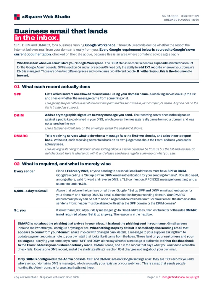 First page of the business email authentication guide