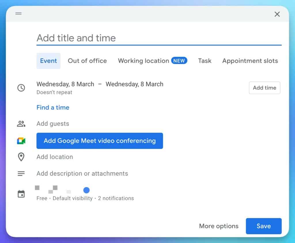 Easily scheule meeting with Google Meet in Google Calendar