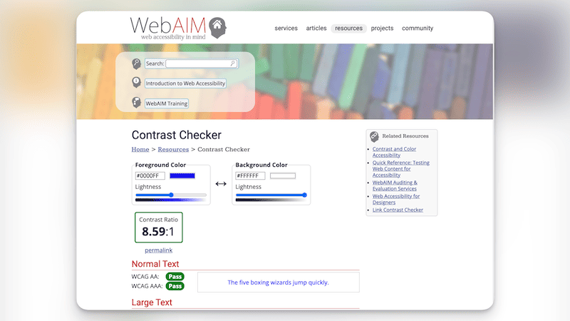 WebAIM colour contrast checker