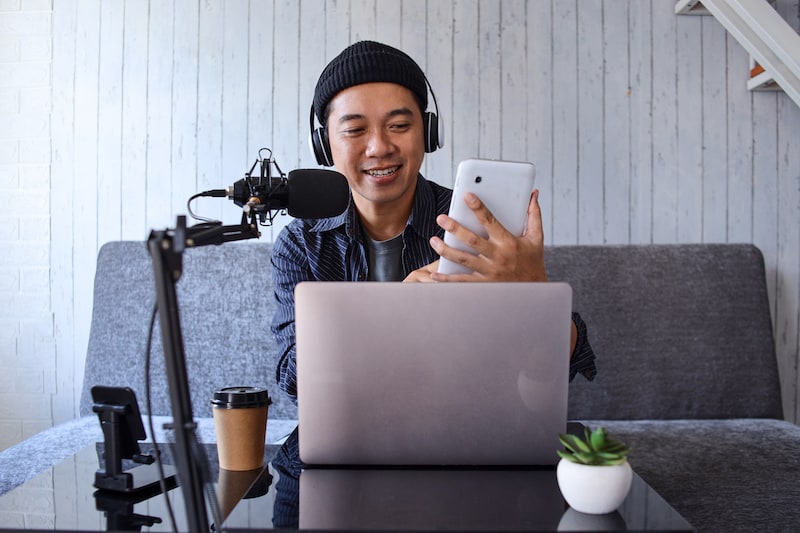 Man recording a podcast