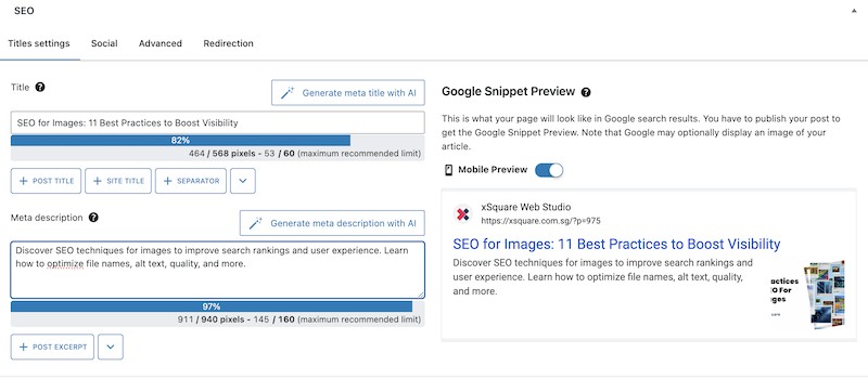 SEOPress post titles settings