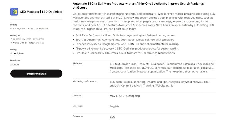 Shopify SEO App - SEO Manager