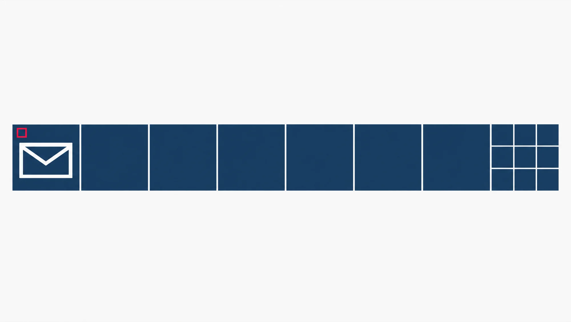 A chain of navy square blocks on a pale background, starting at an envelope and ending at a spreadsheet grid, showing one office task running on its own from email to sheet.