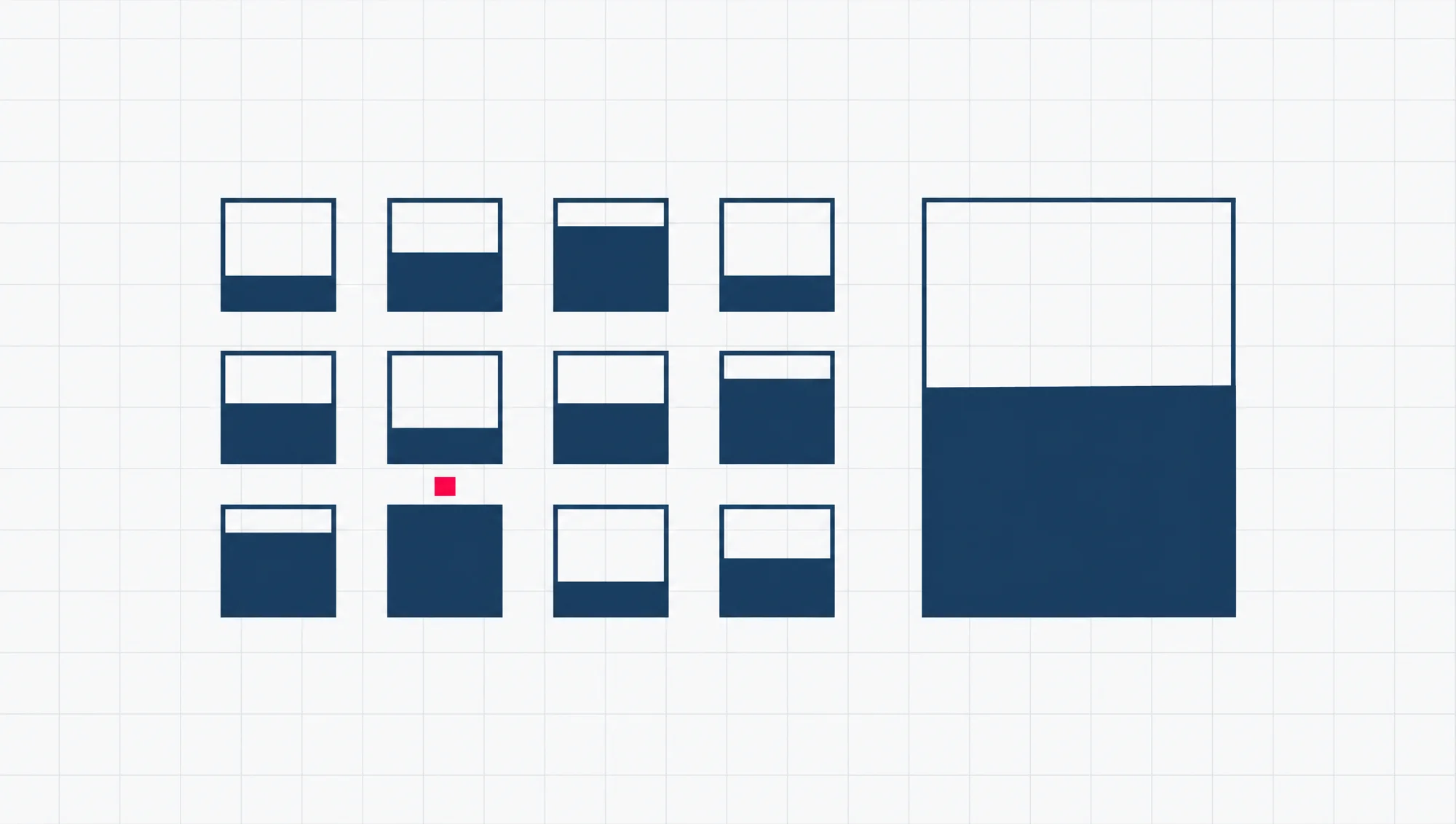 Rows of small square boxes, one for each person, beside one large shared tank, with one small box filled to the top and marked in red.
